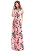 Pocket Design Short Sleeve Pink Floral Maxi Dress